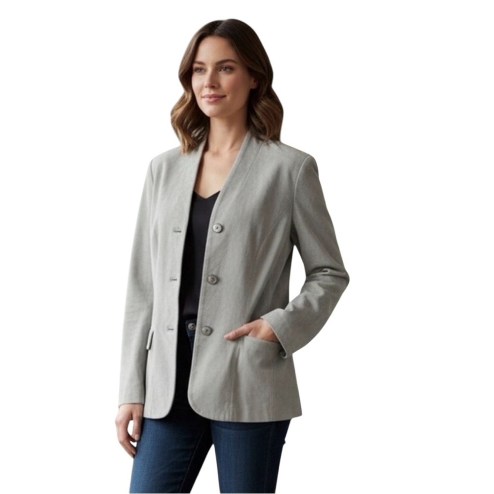 Jones New York Collection Light Mint Leather Blazer Jacket Women’s Large